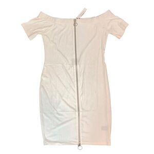 Soncy‎ Women's Plus Size 28 (5) Off Shoulder Double Zip Dress White  NWT